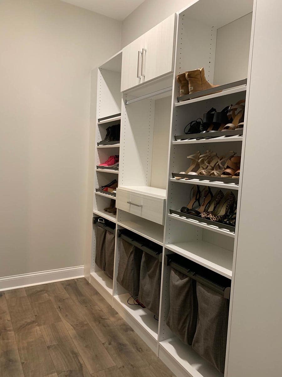 Idea 6 raised shoe shelves Jessica Behnke Closet Rehab | innovate Home Org  | #CustomCloset #Homeorganization #StorageSolutions