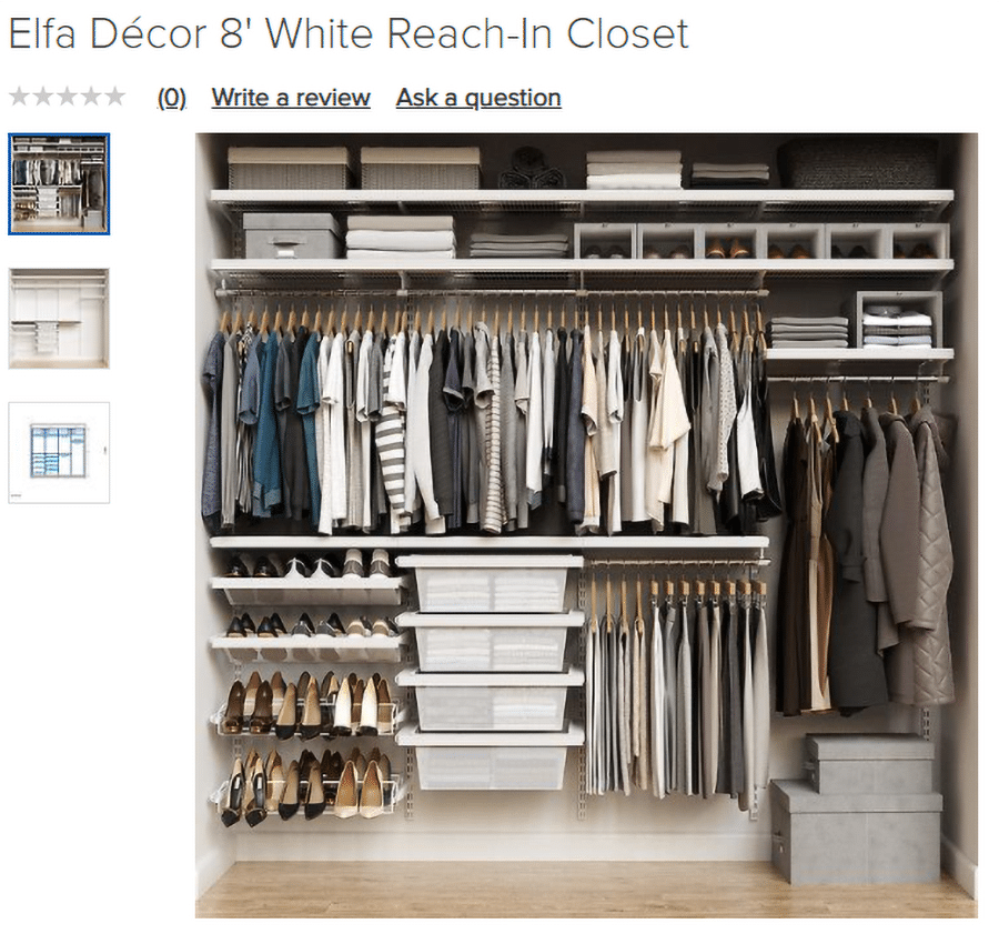 Elfa Classic 4' White Reach-In Clothes Closet Review