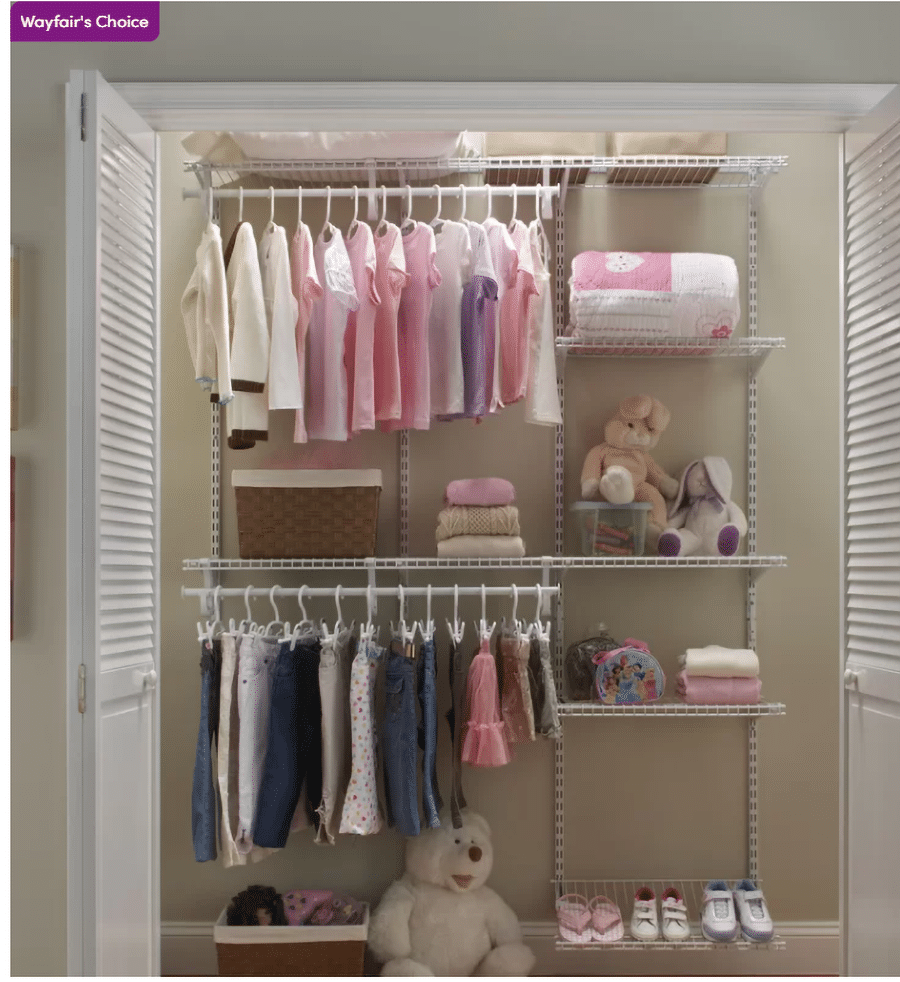 adjustable wire closet for 147 dollar credit www.wayfair.com | Innovate Home Org | #CustomStorage #OrganizationStorage #AdjustableWireShelving #WireShelving