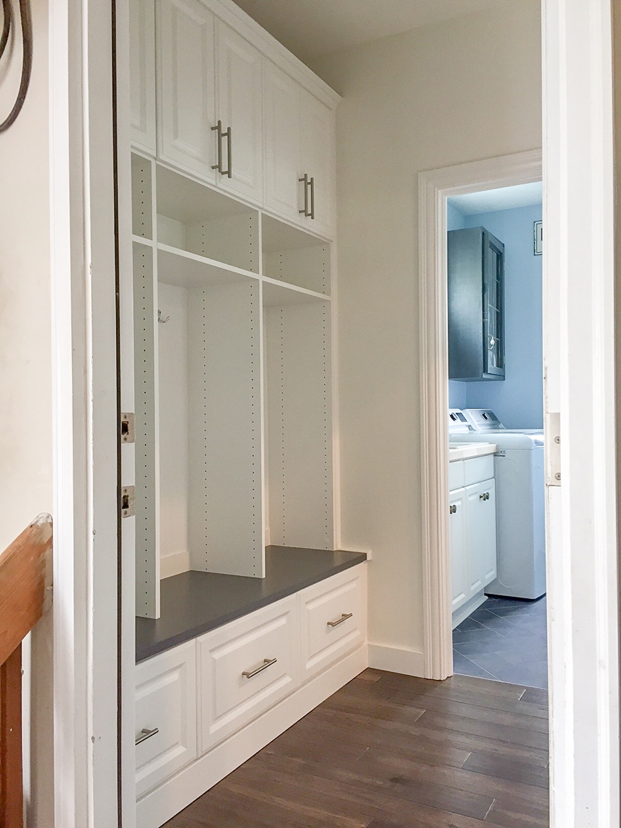 factor 3 increment holes for adjustable shelves laminate custom mudroom columbus ohio | Innovate Home Org | #CustomOrganization #Mudroom #Entryway #StorageSolutions #homeorganization #customstorage