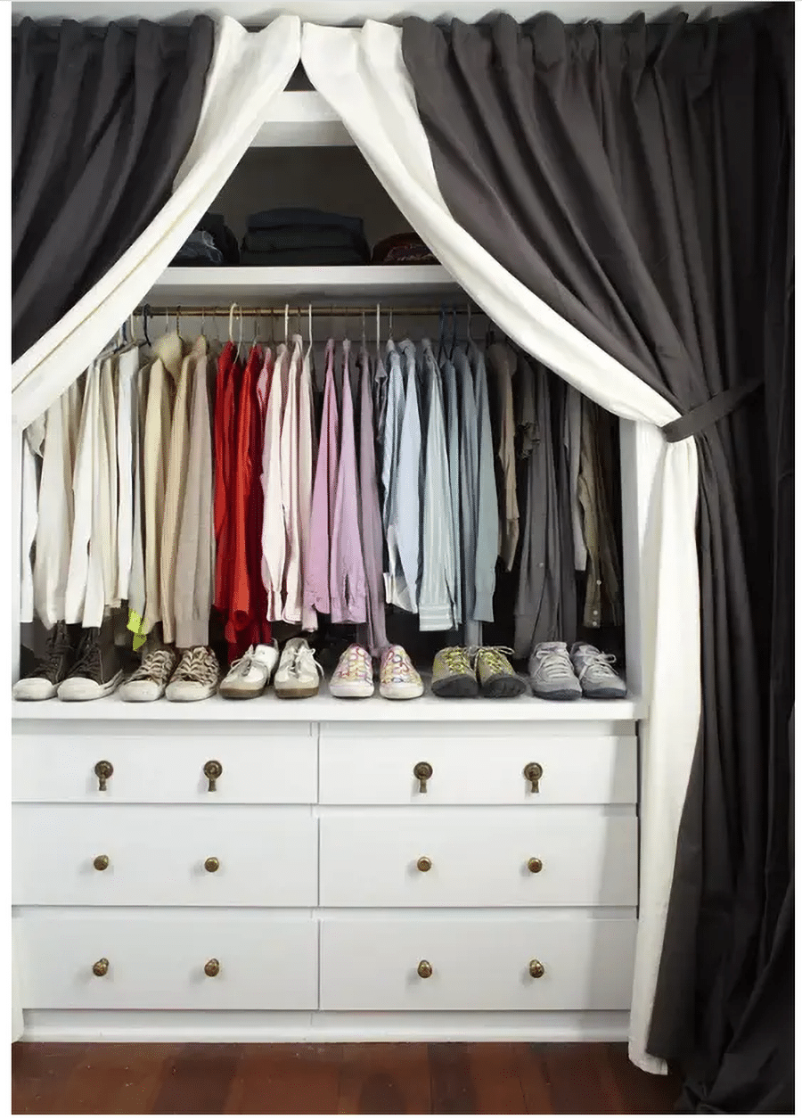 Do #7 curtains on a closet credit www.brightstuff.com  | Innovate Home Org | #CustomCloset #organization #StorageSolutions