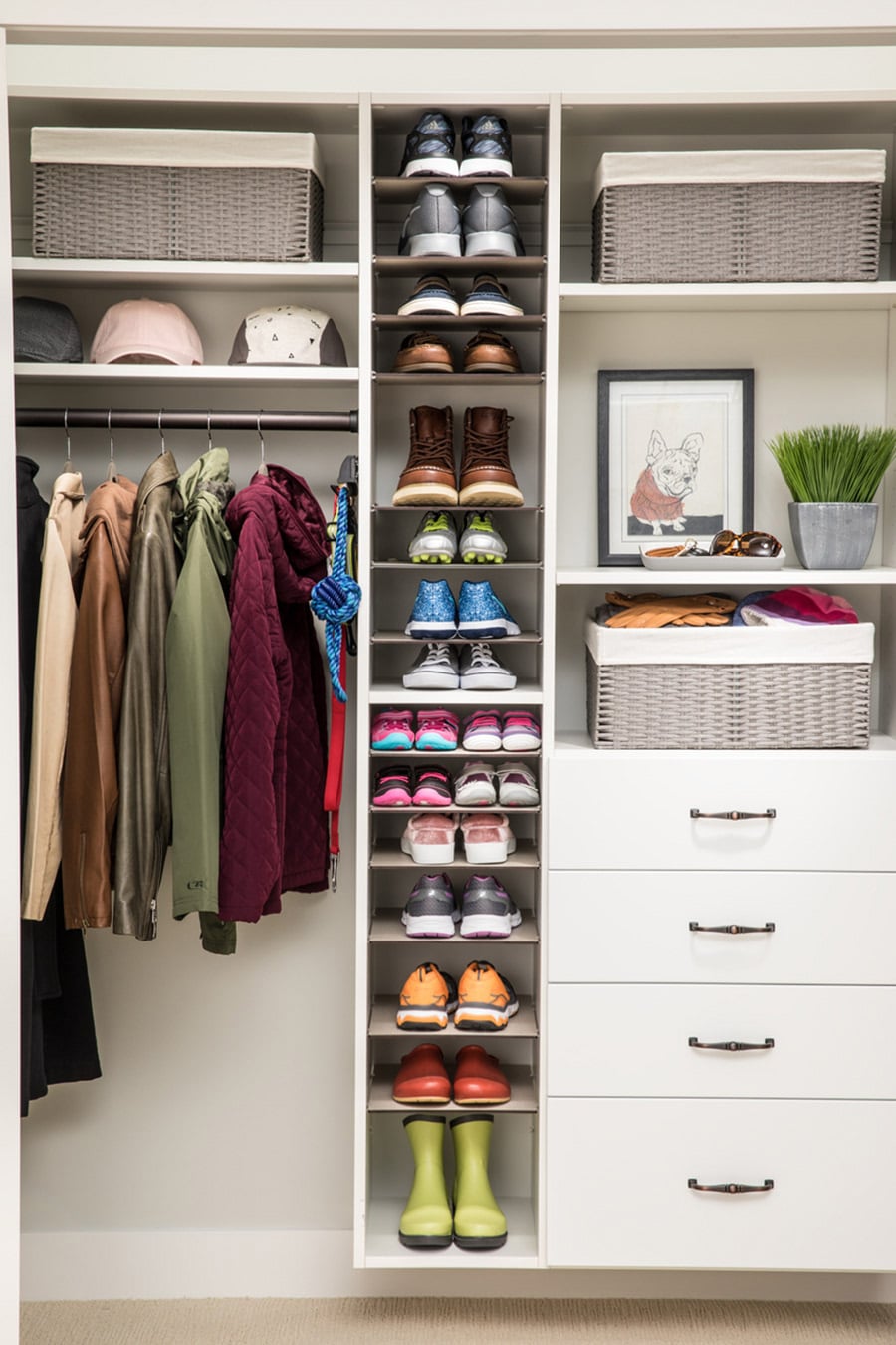 Feature 4 drawers in a reach in closet marysville ohio | Columbus Ohio | #ClosetOrganization #StorageOptions #OrganizationSystems #ReachInCloset