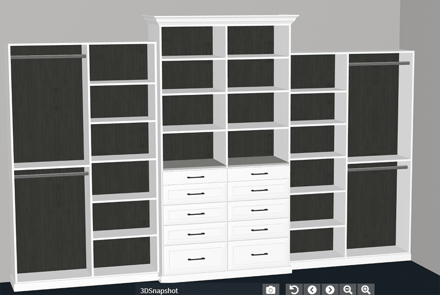 Pro 5 - 3D Design with Custom Wood Grain Black Back Panels Shaker Drawers | Innovate Home Org | #CustomStorage #BackPanels #ClosetDesign