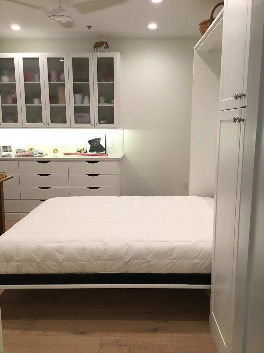 Reason 4 vertical Dublin Ohio Queen Murphy bed craft room get out on either side | Innovate Home Org #MurphyBed #Craftroom #WallBed #StudioApartment