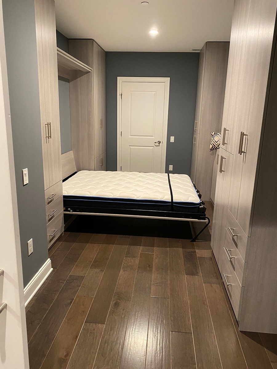 Smart idea 4 Columbus fold down Murphy bed with a wardrobe closet on the sides with drawers | Innovate Home Org #WardrobeCloset #FoldDownBed #MurphyBed
