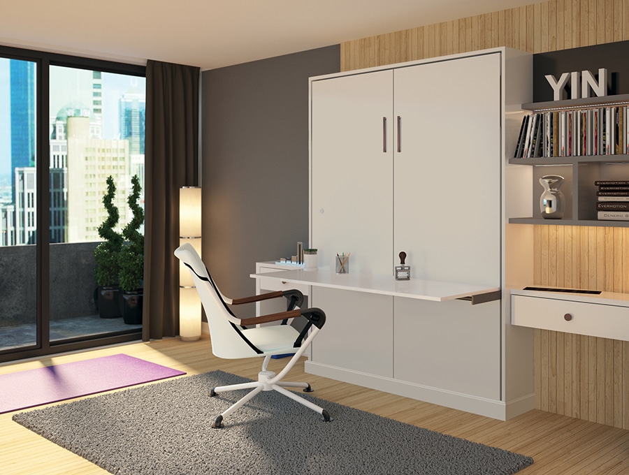 Fact 9 vertical murphy desk bed in white downtown columbus ohio | Innovate Home Org #MurphyBed #WhiteMurphyBed #DowntownColumbus