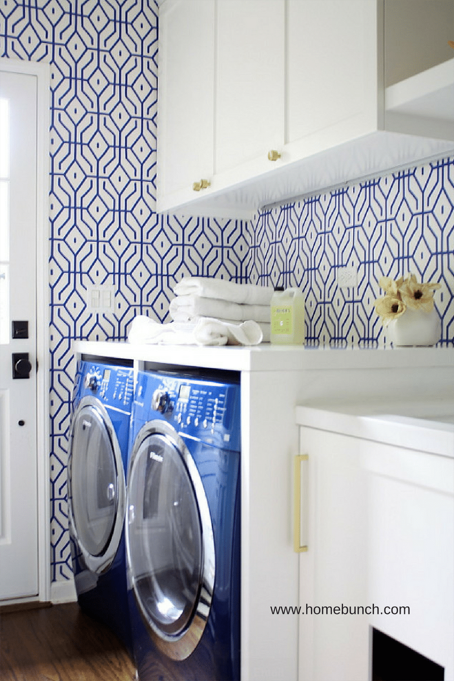 Problem 7 - Bold wallpaper in a custom laundry room cabinet design | Innovate Home Org #laundryroom #storageRoom #funwallpaper #laundryroomwallpaper