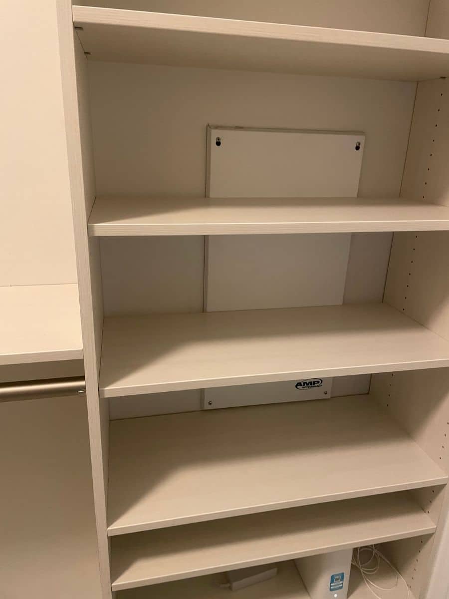 Problem 8 shallow shelving in front of electrical panel downtown columbus custom closet(900x1200) | Innovate Home Org #closetstorage #storage #walkincloset