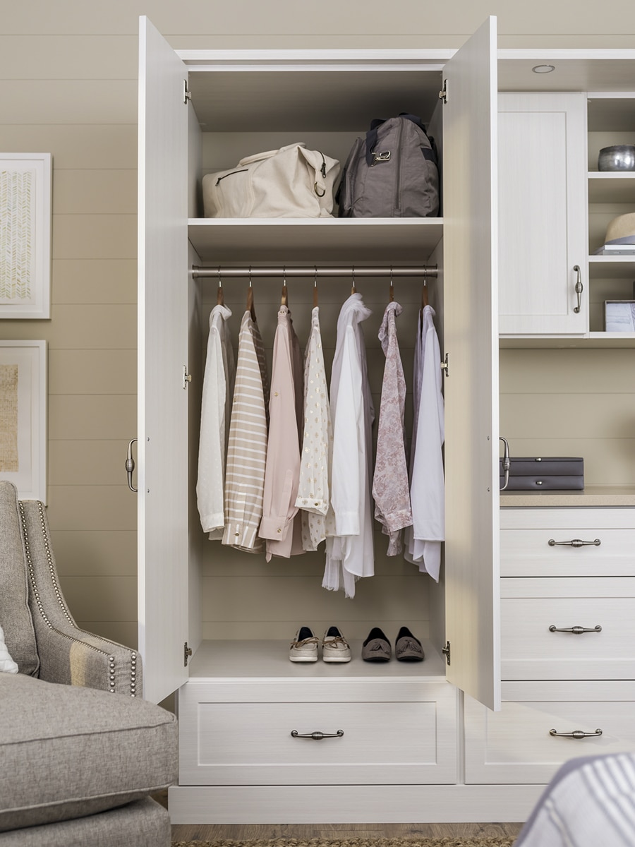 Step 3 - 24 inch depth in a wardrobe cabinet Innovate Home Org Columbus copy | Innovate Home Org | Columbus, OH #CustomClosetDesign #Builtinbedroomcloset #CustomReachincloset