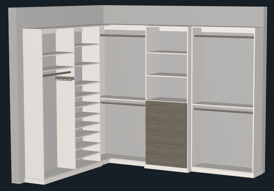 Design idea 3 - 3D closet design with contrasting drawer fronts | Innovate Home Org | Columbus, OH #3DClosetDesign #3DCustomClosetDesign #ClosetDesign
