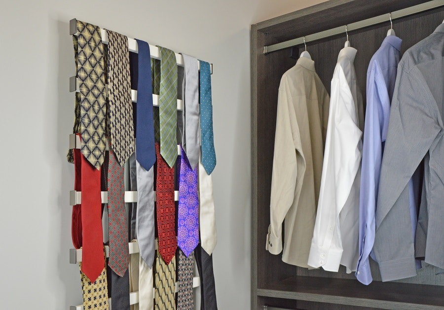 Trend 5 wall organizer in a custom closet www.taghardware.com | Innovate Home Org | Columbus, OH #ClosetAccessoriesOrganization #ClosetLayout #CustomClosetDesign 