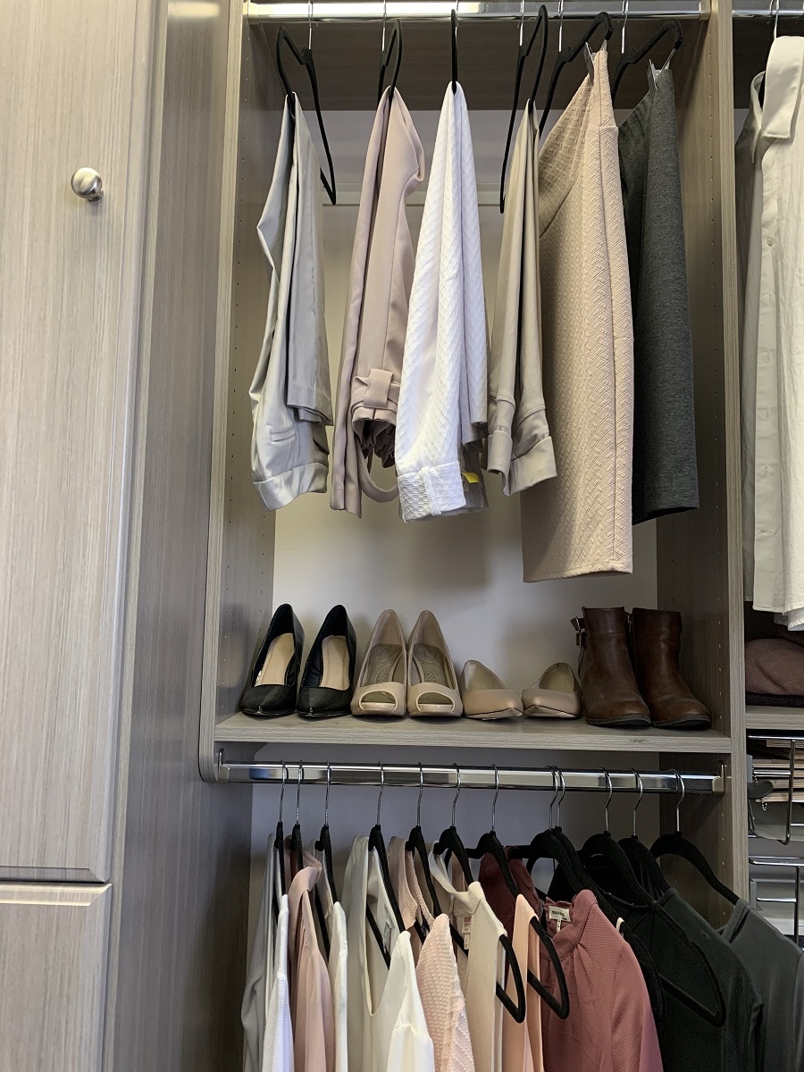 Problem 3 double hanging to get rid of dead space Columbus ohio | Innovate Home Org #ClosetShelves #ClosetShoeStorage #ClosetHangingStorage