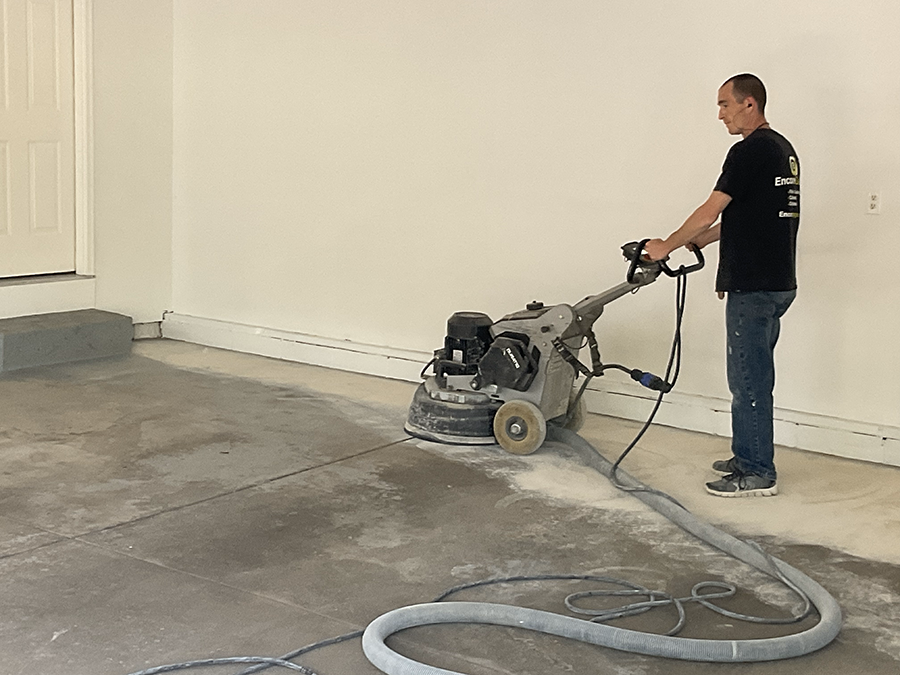 Step 1 grinding the garage floor | Innovate Home Org | Columbus OHIO | Akron OH | Garage Coating