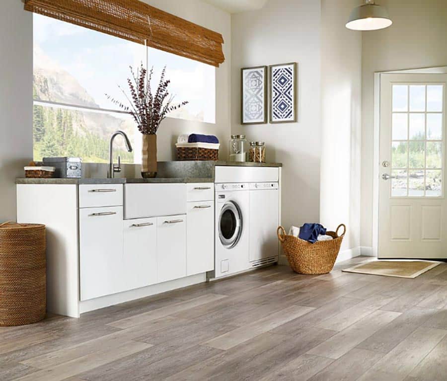 Don't 3 use wood flooring - luxury vinyl flooring in laundry room | Innovate Home Org | Storage Solution | Laundry room flooring