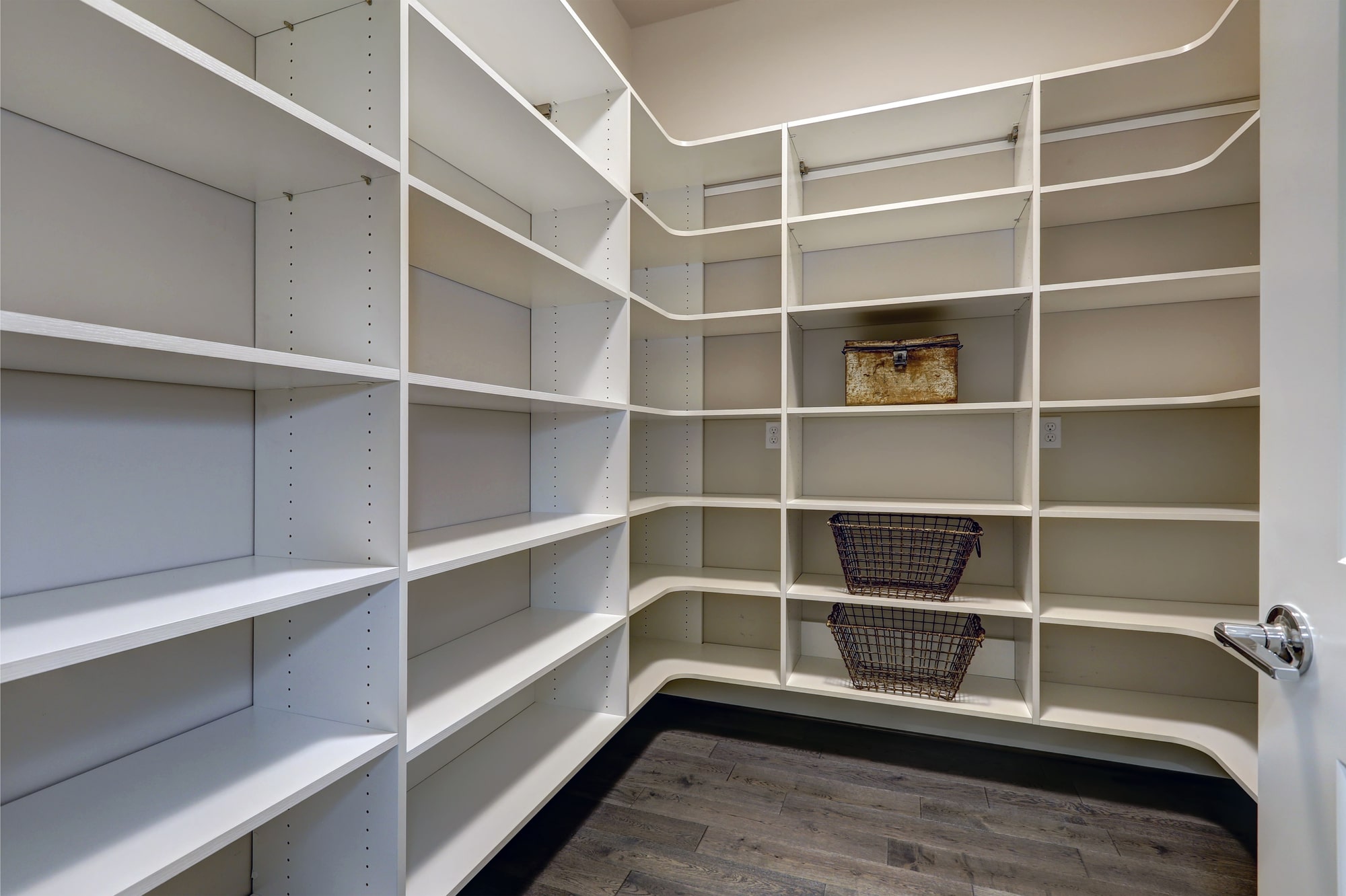 Open door to empty pantry room with white shelves | Columbus Closet Pantry | Pantry Storage | Pantry shelving