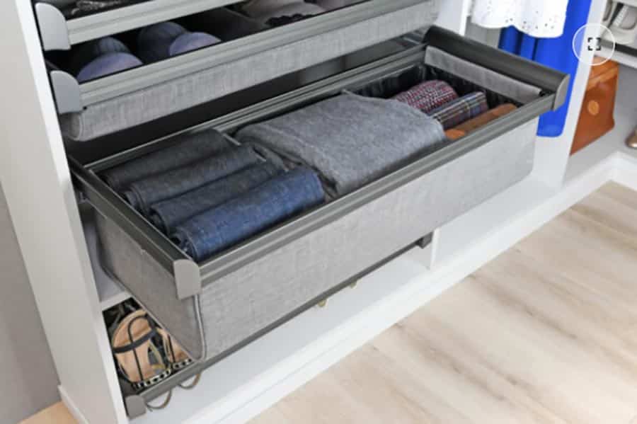 Trend 3 fabric drawers Engage line Tag hardware | Innovate Home Org | Storage Organization | Custom Closet drawers
