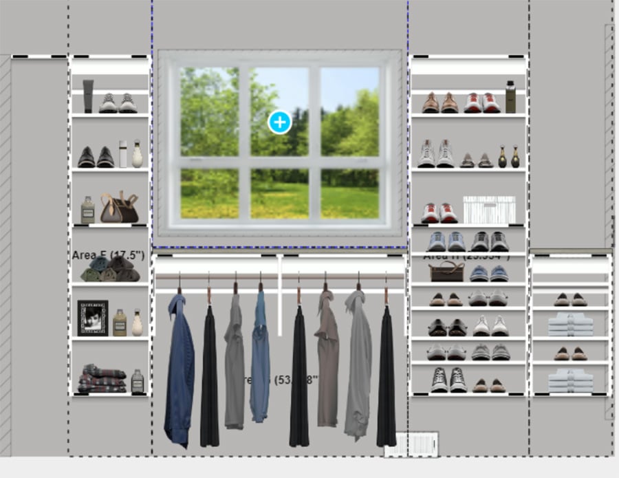 Tip 10 - 3D custom Pataskala closet work around windows exhaust - Innovate Home Org, 3D Closet Design, Custom Closet Storage Systems, Walk In Closet Design, Beautiful New Closet