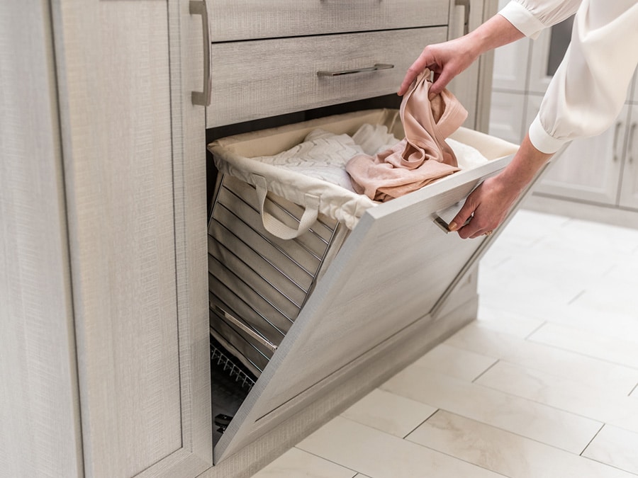 Section 3 feature 10 hidden closet hamper Upper arlington Ohio - Innovate Home Org, Custom Closet Storage Designs, Closet Accessory Options, Storage Cabinets And Drawers, Dream Home Storage Options