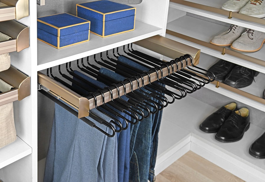 Section 3 feature 17 pants rack in custom closet New Albany Ohio - Innovate Home Org, Closet Storage Designs, Custom Closet Concepts, Home Storage Options, Custom Storage Accessories