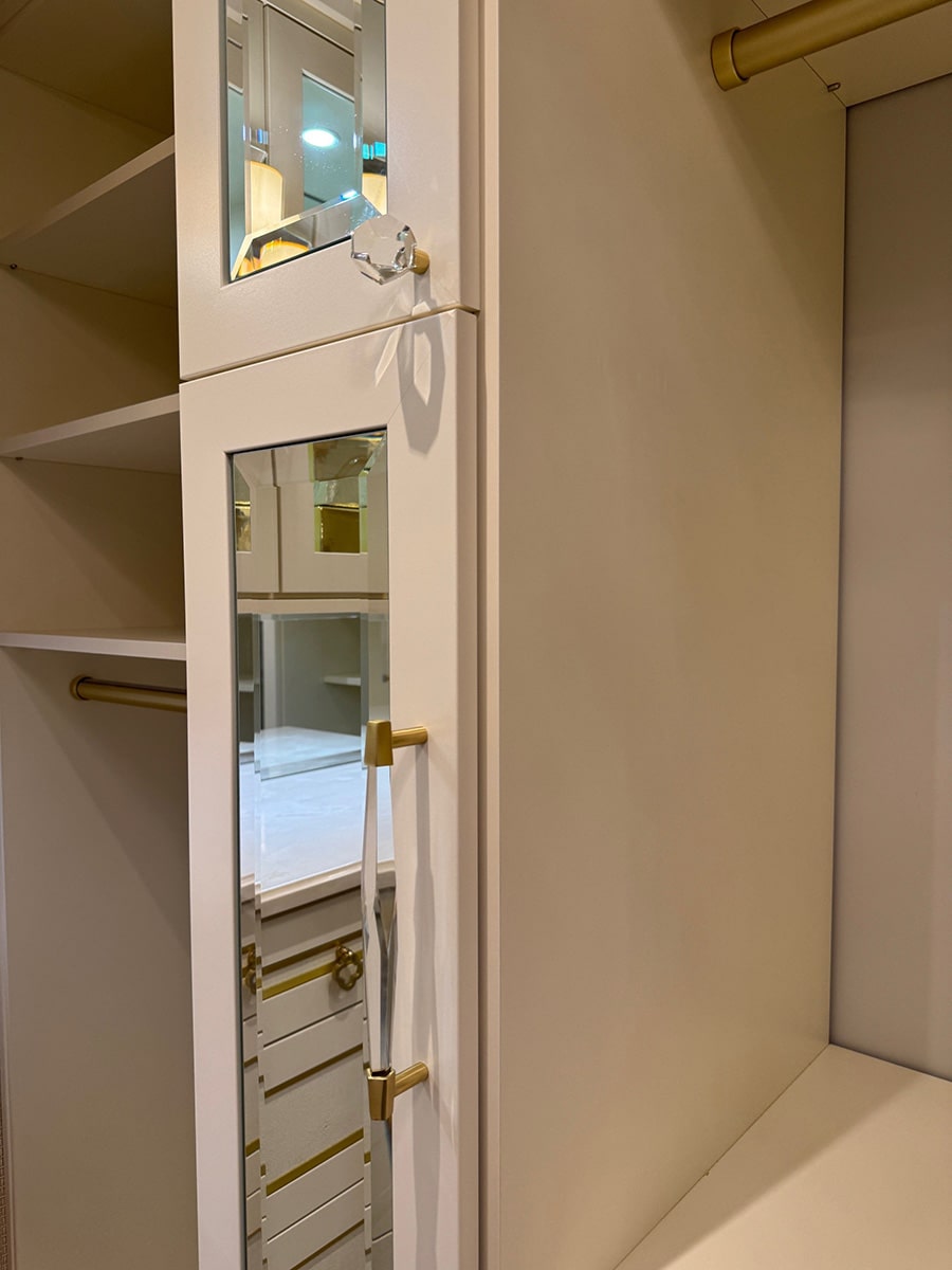 Section 3 feature 7 mirrors in shaker drawer front credit Timeless Closets and Cabinetry - Innovate Home Org, Closet Storage Accessories, Custom Closet Designs, Closet Storage Design Options, Home Closet Storage Ideas