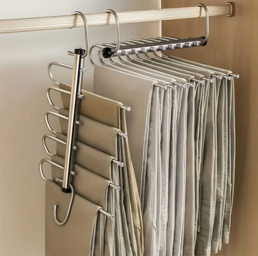 Section 2 tip 6 tiered wardrobe hanger credit Inovessa Stretto Wardrobe - Innovate Home Org, Closet Storage Accessories, Custom Closet Design Ideas, Closet Hanging Spaces, Finding Extra Storage