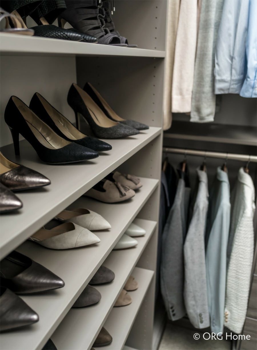 Section 3 tip 1 solve hang vs. hang shelving perpendicular to hang - Innovate Home Org, Gahanna Ohio Closet Designs, Custom Home Storage Ideas, Luxury Modern Closets, Shelves Vs Hanging Storage