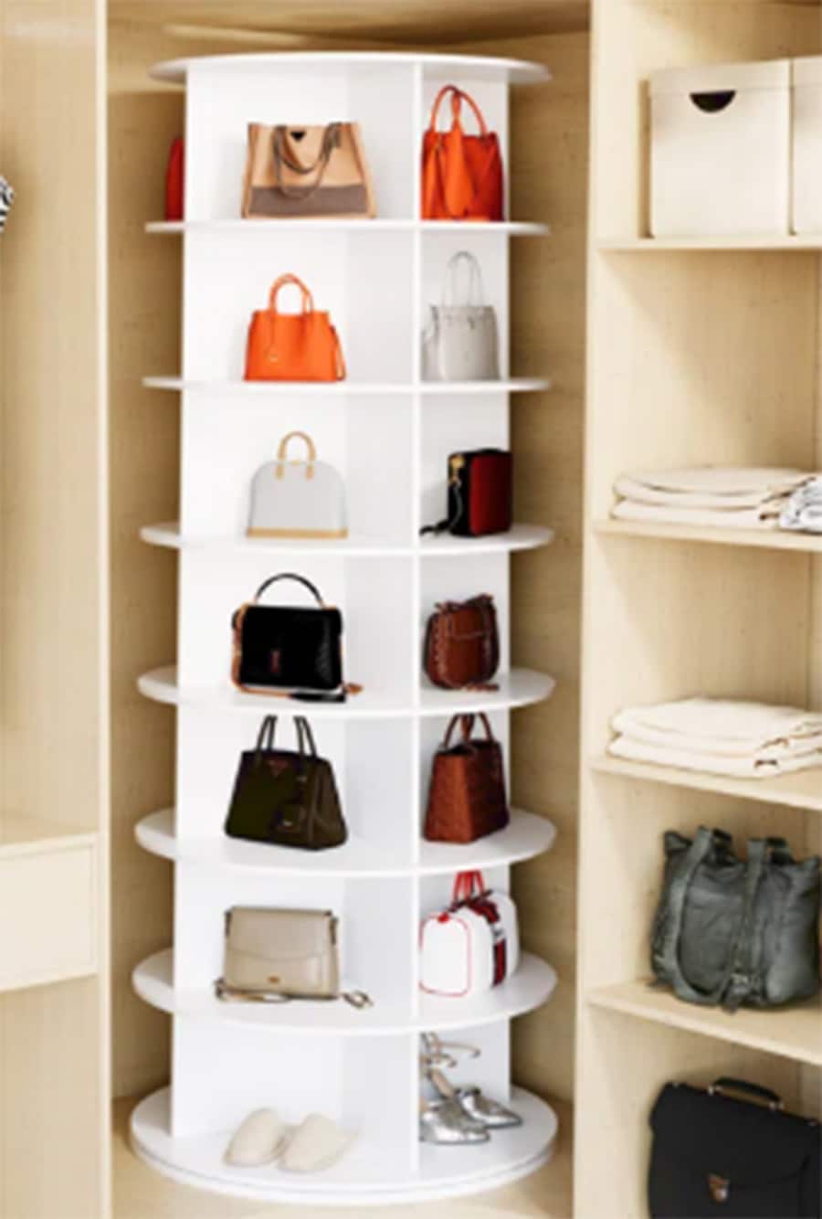 Overrated feature 5 rotating revolving corner shoe rack credit Wayfair.com - Innovate Home Org, Ridiculous Closet Features, Home Storage Options, Modern Closet Designs, Walk In Closet Shelving